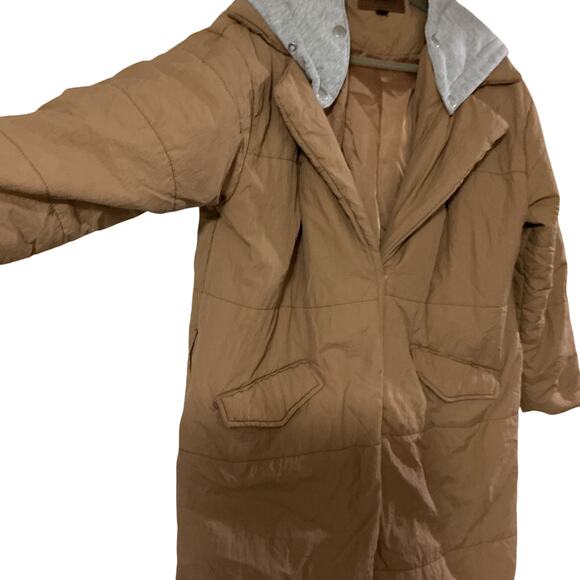 BLANKNYC Tan Oversized Quilted Longline Puffer Coat Snap Front Pockets XS - Picture 8 of 11